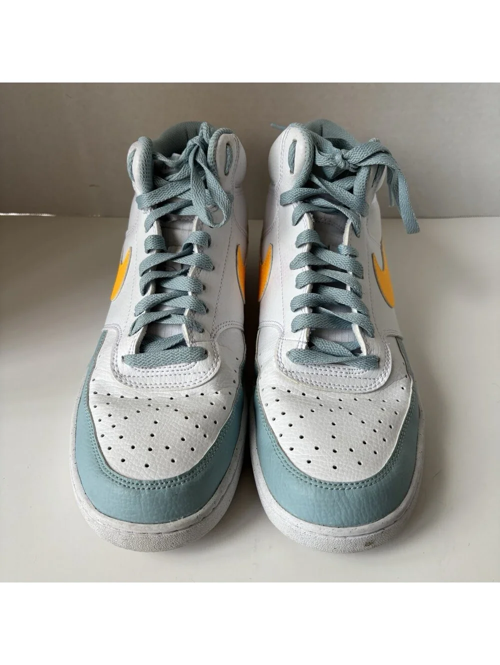 Nike Court Vision Mid Men's Size 9.5 Shoes White Yellow Blue Athletic Sneakers